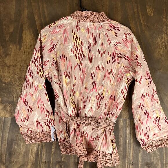 Express Womens Jacket Multicolor Quilted Open Front Belted Cotton Blend Small - Picture 10 of 12